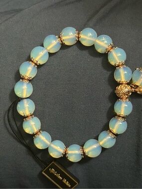 Moon stone  Fifth Avenue Opalescent Blue Beaded Bracelet with Gold Accents